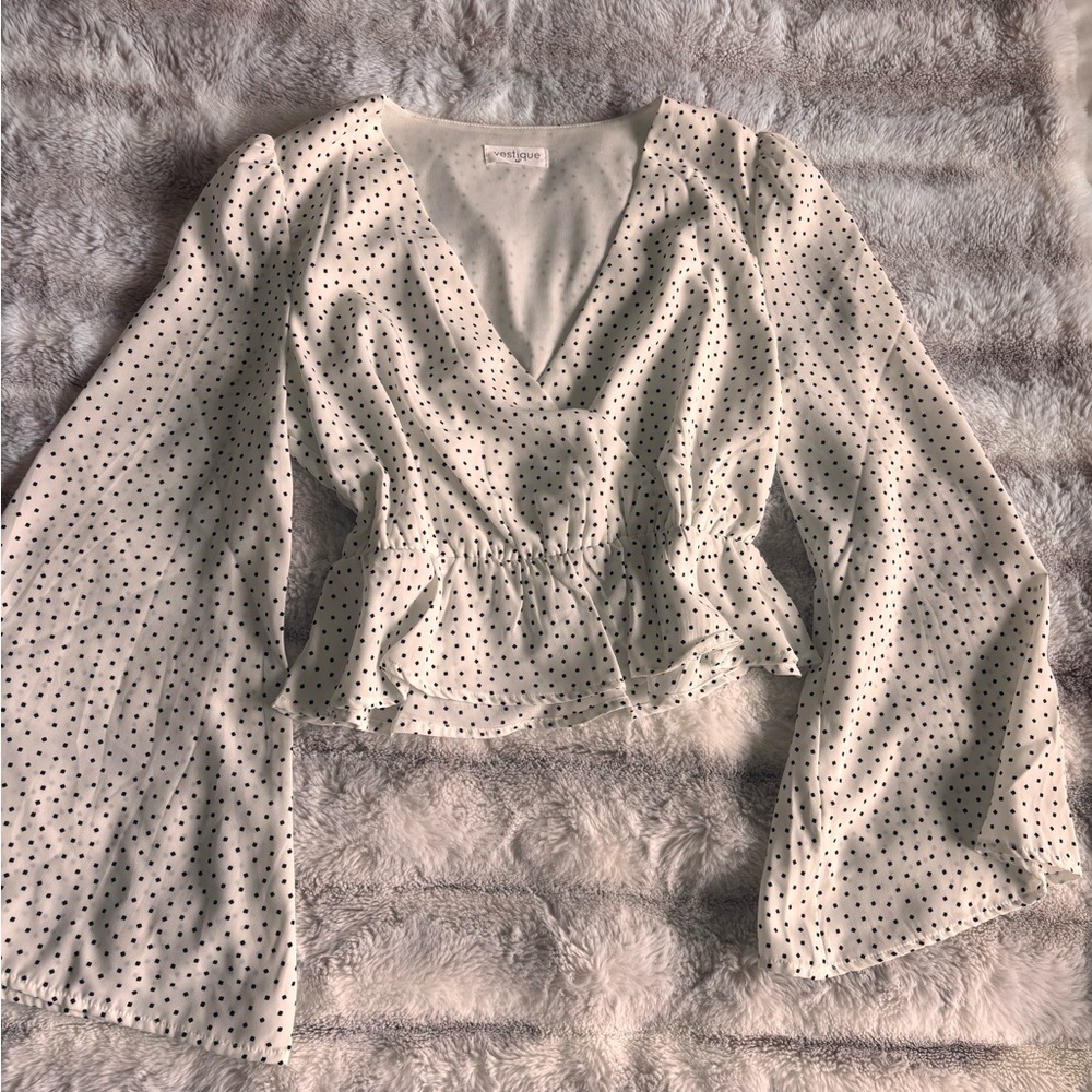 Vestique White and Black Polka Dot Blouse - M